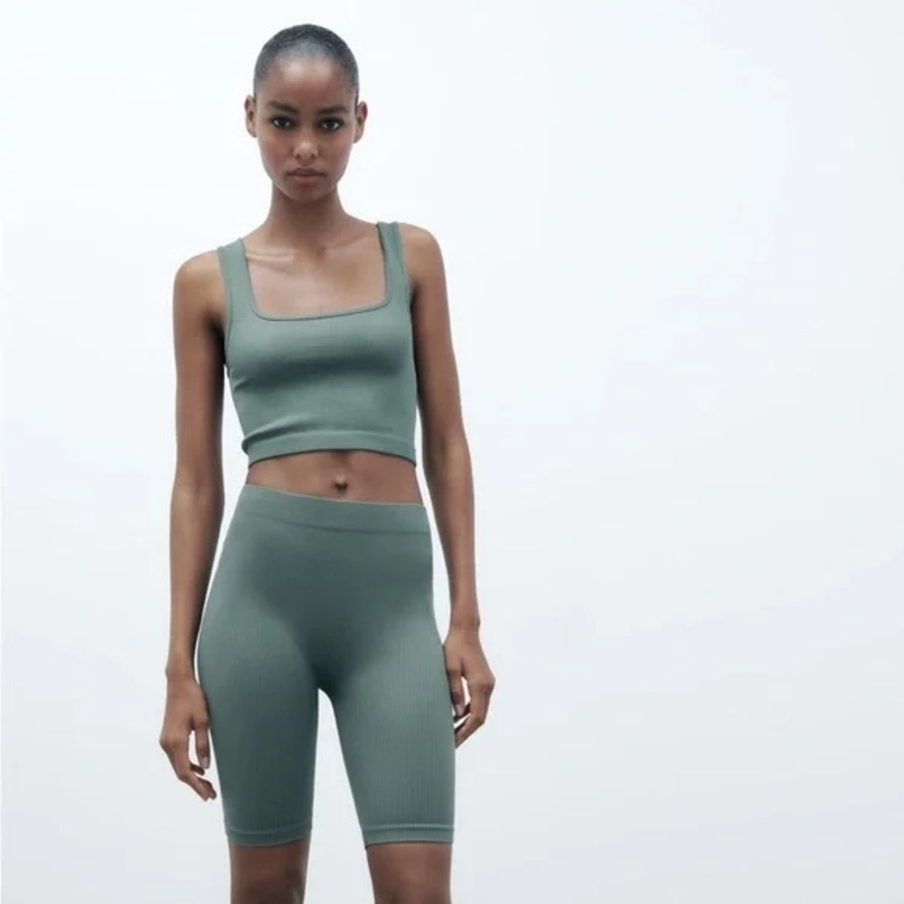 Zara Limitless Contour Collection Seamless Square Neck Crop Tank and Biker Short
